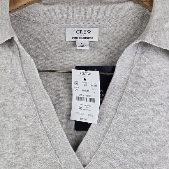 J. Crew Outlet Sz M Gray Short-sleeve cotton-cashmere-blend sweater-polo - Picture 9 of 10